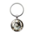 Cute long-haired cat time gem keychain with silver metal ring for car keys and bags - Silver