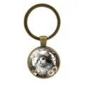 Vintage style cute long-haired cat cabochon keychain with antique bronze finish metal ring - Antique Bronze