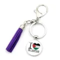 Porte-clés cœur drapeau Palestine avec pompon violet et fermoir mousqueton en argent - Style I Heart Palestine (XSWX6158-12)