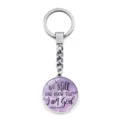 Inspirational 'Be Still' Psalm 46:10 glass cabochon keychain in purple watercolor - Be Still And Know (XSWX9353-4)