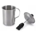 Detail of stainless steel oil dispenser with integrated heat-resistant silicone basting brush - Bag Packaging / Silver