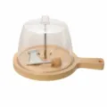 Manual cheese curler with wooden board and clear dome cover, perfect for chocolate and cheese. - Boxed with Handle and Lid