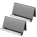 Two minimalist 304 stainless steel business card holders for desk, professional office display - Mirror Black
