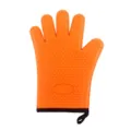 Silicone oven mitt heat resistant five finger glove with heart texture and hanging loop for cooking - 1 Piece Orange