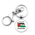Close-up of metal keychain featuring the Palestine flag and We Love Palestine text - We Love Palestine Style (XSWX6174-3)