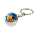 Close-up of Van Gogh Cafe Terrace at Night glass dome keychain with silver metal ring - Cafe Terrace at Night (XSWX6025-4)