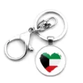 Detailed view of heart-shaped Kuwait flag pendant on metal lobster claw keychain - Free Palestine Heart Flag Style (XSWX6174-1)