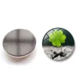 Close-up detail showing the front and magnetic back of a 25mm round clover glass magnet - 25mm / Lucky Clover Style 3