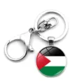 Close-up detail of a Palestine flag keychain with glass cabochon and lobster clasp - Classic Palestine Four-Color Flag Style (XSWX6174-11)