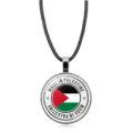 Eleganter Halsketten-Anhänger mit dem Flaggen-Design von Palästina unter Glaskabochon - Made In Palestine Text Flagge (XSWX6181-4)