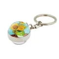 Close-up detail of the Van Gogh Sunflowers art oil painting inside a glass dome keychain - Sunflowers Style D (XSWX6025-11)