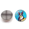 Detailed view of Boston Terrier dog oil painting glass fridge magnet showing front and back. - Boston Terrier Style ((25MM)XSWX6053-2)
