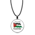 Halskette mit Glas-Cabochon-Anhänger, Palästina-Flagge und We Love Palestine Aufdruck auf Kordel - We Love Text Flagge (XSWX6181-3)
