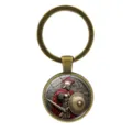 Vintage bronze Spartan warrior keychain with protective shield glass cabochon charm - Spartan Warrior Pattern (XSWX9418) / Antique Bronze