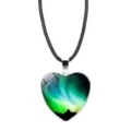 Close-up detail of aurora heart pendant necklace with northern lights starry sky art - Lanyard Style / Style 4 (XSWX9361-4)