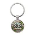 Creative 888 lucky number metal keychain with green clover and silver ring design - Round Style (XSWX9364) / Silver
