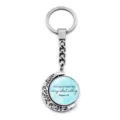 Macro view of silver rotating moon keychain with Philippians 4:6 bible verse text - Philippians 4:6 (XSWX9352-3)