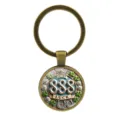 Antique bronze keychain with lucky number 888 and green four-leaf clover motif pendant - Round Style (XSWX9364) / Antique Bronze