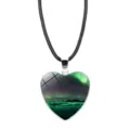 Heart-shaped aurora borealis pendant necklace with black cord and silver clasp. - Lanyard Style / Style 10 (XSWX9361-10)