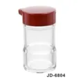 Detailed view of a transparent acrylic condiment bottle with a red lid and spout JD-6804 - Soy Sauce Bottle (JD-6804)