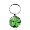 Close-up of the glass cabochon detailing the vibrant green four-leaf clover pattern - Lucky Clover Style (XSWX6006-4)