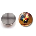 Detail view of round rooster oil painting crystal glass fridge magnet with magnetic back. - Rooster Oil Painting Style (XSWX6055-4)