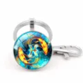 Pisces constellation glass cabochon keychain with koi fish design and lobster clasp - Pisces (XSWX5942)