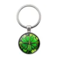 Detail of a vibrant green four-leaf clover glass cabochon keychain pendant charm - Clover Style 7 (Silver-7)