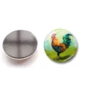 Detailed view of a rooster oil painting crystal glass fridge magnet showing front and back. - Rooster Oil Painting Style (XSWX6055-2)