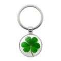 Lucky four-leaf clover keychain with green glass dome gem for bags and car styling - Clover Style 1 (Silver-1) / Silver