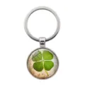Lucky four-leaf clover time gem keychain with fresh green plant pattern in silver - Clover Style 2 (Silver-2) / Silver