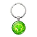 Lucky green shamrock glass cabochon keychain for car keys or bag charm - Clover Style 5 (Silver-5)