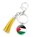 Porte-clés drapeau Palestine avec pompon jaune et fermoir mousqueton argenté décor - Style Drapeau (XSWX6158-5)