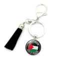 Porte-clés créatif drapeau de la Palestine avec pompon noir et fermoir mousqueton argenté - Style State of Palestine (XSWX6158-6)