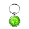 Porte-clés trèfle à quatre feuilles vert avec un anneau en métal argenté durable - Style Trèfle Motif Radial (XSWX6006-5)