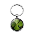 Porte-clés trèfle à quatre feuilles vert porte-bonheur avec anneau en métal argenté et dôme - Style Trèfle Goutte d'Eau Frais (XSWX6006-6)