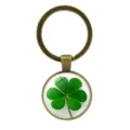 Antique bronze lucky four-leaf clover glass cabochon keychain for bags and cars - Clover Style 1 (Antique Bronze-1)