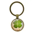 Vintage bronze lucky four-leaf clover keychain with green plant time gem glass pendant - Clover Style 2 (Antique Bronze-2)