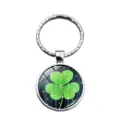 Porte-clés en argent élégant avec pendentif en verre trèfle vert, accessoire porte-bonheur - Style Trèfle Vert Émeraude (XSWX6006-8)