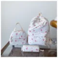 Conjunto de mochila lindo de 3 piezas estilo ins para mujer bolso escolar viaje ocio. - Blanco y Rosa