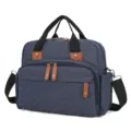 Large capacity multi-pocket diaper travel bag in navy blue with stylish leather accents - 02 (32x12x28cm) / Blue