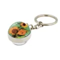 Detail view of glass cabochon keychain featuring Van Gogh's Sunflowers artwork - Sunflowers Style C (XSWX6025-8)
