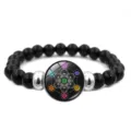Détail du bracelet chakra Cube de Métatron avec perles noires et entretoises argent - Sept Chakras (XSWX6034-5)