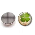 Detailed view of 25mm four-leaf clover glass fridge magnet front and magnetic back - 25mm / Lucky Clover Style 2