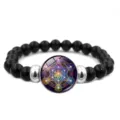 Bracelet perles noires géométrie sacrée Cube de Métatron pour femme avec motif mandala spirituel - Géométrie Simple (XSWX6034-2)