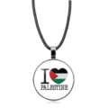 I Love Palestine Herz-Flagge Anhänger Halskette mit schwarzem Kordelband für Damen - I Love Palestine Herz Flagge (XSWX6181-10)