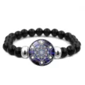 Détail du bracelet en perles noires avec breloque mandala Cube de Métatron et séparateurs - Mandala Étoilé (XSWX6034-1)