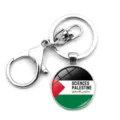 Palestine flag glass pendant keychain with silver-tone lobster clasp and round design - Sciences Palestine Style (XSWX6174-5)