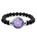 Bracelet de perles noires avec cabochon en verre géométrie sacrée Cube de Métatron - Mandala Violet (XSWX6034-4)