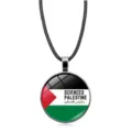 Palästina Flagge Halskette mit Sciences Palestine Anhänger an einer schwarzen verstellbaren Kordel - Sciences Text Flagge (XSWX6181-5)
